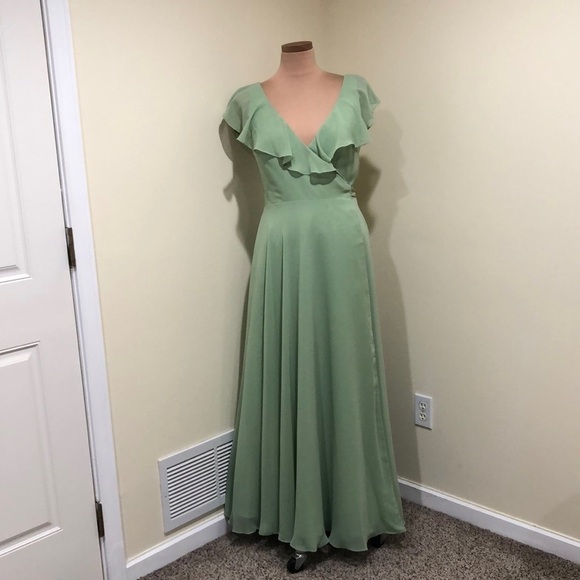 Tulle & Chantilly Wrap Maxi Dress Size 6 Pastel Mint Green Ruffle Gown - Picture 2 of 9